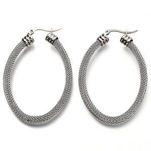 2 1/8 Inch 56mm Hoop Silver Tone Pierced Post Earrings